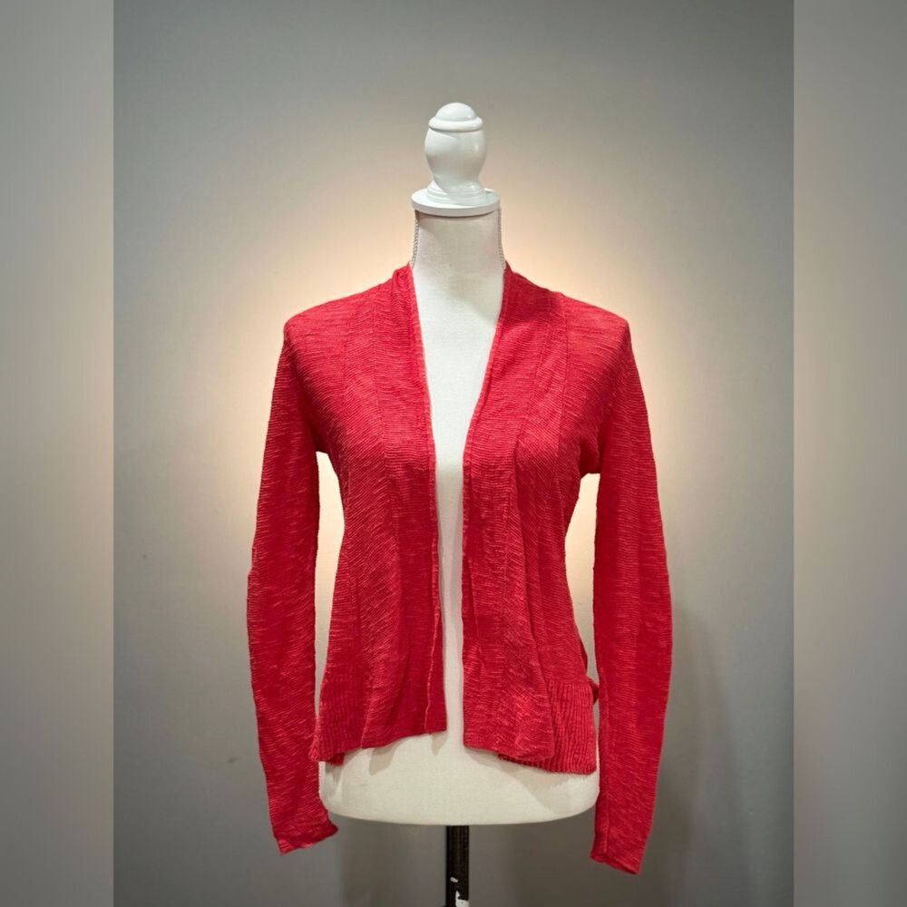 Red Eileen Fisher Linen Blend Open Sweater Size XS EUC